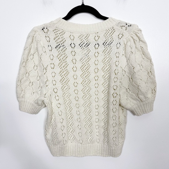 Free People Eloise Ivory Pointelle Puff Sleeve Sweater Top NWT Size Extra Small - Picture 6 of 7